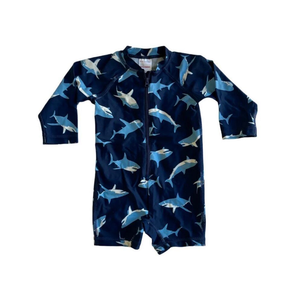 NWOT Hanna Andersson Zip-Up Shark Rash Guard One Piece Bath Suit Baby 18-24 Mons